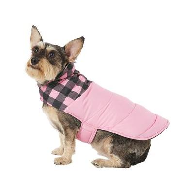 Frisco Boulder Plaid Insulated Dog & Cat Puffer Coat, Pink, Medium