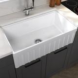 Empire Industries Yorkshire 33" L x 18" W Farmhouse/Apron Kitchen Sink w/ Basket Strainer Fireclay in White | 10 H x 18 D in | Wayfair YO33S