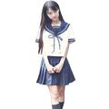 Olanstar Women's Japanese High School Uniform Anime Cosplay JK Costume Set Sailor Suit for Girls Short Sleeve White & Navy Blue - M