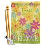 Breeze Decor Welcome Daisy Garden 2-Sided Polyester 40 x 28 in. Flag Set in Green/Yellow | 40 H x 28 W x 1 D in | Wayfair