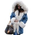 Roiii Women Ladies Fleece Lining Denim Coat Hooded Parka Winter Top Jacket Outwear 8-20 (16-18, White Blue)