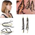 Disney Jewelry | 5 X Disney Couture Pocahontas 14kt Gp Black Leather/Feather Dangle Earrings**New | Color: Black/Gold | Size: 5pc