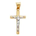 14ct Yellow Gold and White Gold Hollow Round Tube Crucifix 12x20mm Necklace Jewelry Gifts for Women