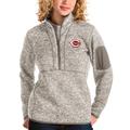 Women's Antigua Oatmeal Cincinnati Reds Fortune Quarter-Zip Pullover Jacket