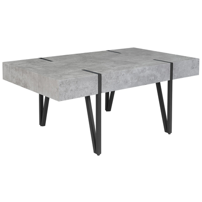 Couchtisch Grau Schwarz 60 x 100 cm MDF Platte Metall Pulverbeschichtet Große Tischplatte Betonoptik Spitzen Beine Recht
