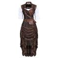 Steampunk Corset Dress 3 Piece Outfits Vintage Retro Leather Bustiers Pirate Skirt White Blouse Set Women Brown S