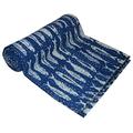 Twin Size Indian Indigo Blue Kantha Quilt Throw Reversible Cotton Bedspread Vintage Bedding Throw Blanket Handmade Fish Print 60 X 90 Inch