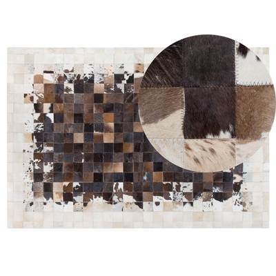 Teppich Braun mit Beige 140 x 200 cm aus Leder Patchwork Rechteckig Modern