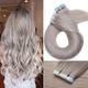 UK-Fashion-Shop 20inch Grey Tape in Hair Extensions Real Human Hair Full Head Tape Extensions 40pcs 100g Hair Piece Straight NaturalGrey