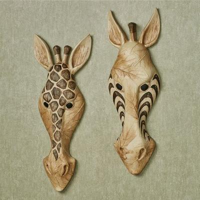 Safari Animal Mask Wall Art Multi Earth Set of Two, Set of Two, Multi Earth