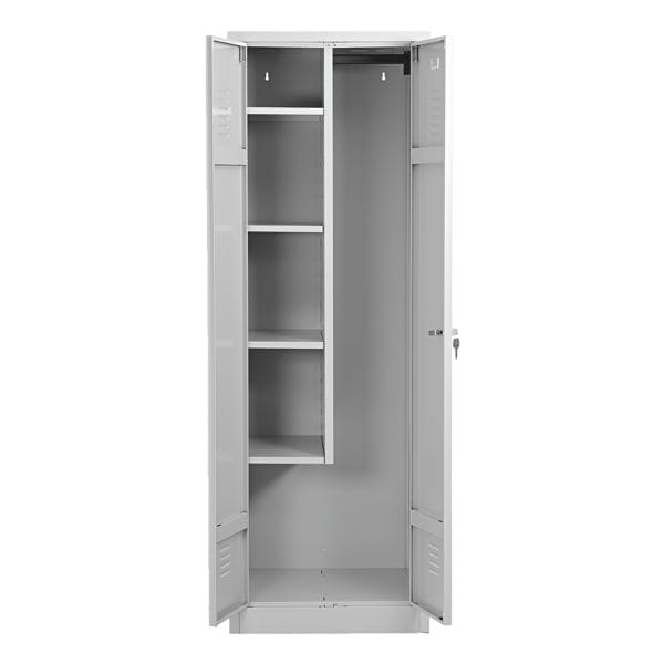 Gürkan Putzmittelschrank, Stahl, auf Sockel, 60 x 180 cm grau, 60x180x50 cm