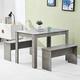 BOJU Small Grey Kitchen Dining Room Table and 2 Benches Set with 4 Seats Wooden Dinette Set Wooden for Small Space Cafe Restaurant (Grey)