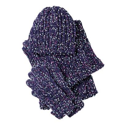 Haband Women's Cable Knit Hat, Scarf & Gloves, Eggplant, -