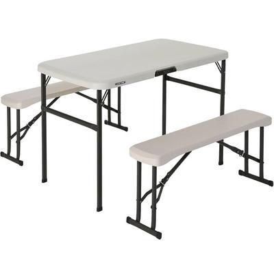 Lifetime 80373 42" x 24" Almond Plastic Folding Picnic Table with 2 Benches