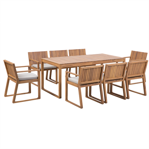 Gartenmöbel Set 8-Sitzer Hellbraun Akazienholz Tisch mit 8 Stühlen und Sitzkissen Taupe Rustikal Modern Terrasse Garten Ausstattung