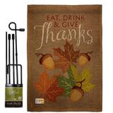 Breeze Decor Eat, Drink & Give Fall Thanksgiving Impressions 2-Sided Burlap 19 x 13 in. Flag Set in Brown | 18.5 H x 13 W x 1 D in | Wayfair