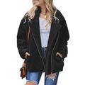 Elapsy Womens Long Sleeve Zip Up Pocket Jackets Fuzzy Sherpa Cardigan Outwear Coats Black Medium 12 14