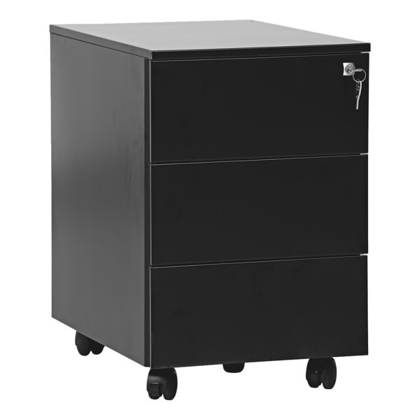 Gürkan Stahl-Rollcontainer mit 3 Schüben und Metallabdeckplatte schwarz, 40x62x60 cm Image