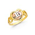 14ct Yellow Gold White Gold and Rose Gold Quinceanera Sweet 15 Years Ring Size N 1/2 Jewelry Gifts for Women