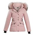 shelikes Womens Faux Fur Quilted Jacket Hooded Belted Winter Warm Parka Coat For Ladies