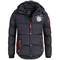 Geographical Norway Verveine Men - Men's Warm Hooded Jacket - Long Sleeve Jacket - Men's Warm Winter Coat - Outdoor Activities Jacket with Padded Lining (Navy Blue L)