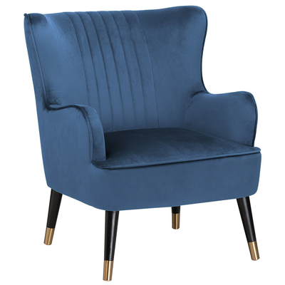 Sessel Blau Samtstoff Metall Dekorative Versteppung auf Rückenlehne Retro-Stil