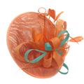 Caprilite Orange and Light Turquoise Aqua Sinamay Big Disc Saucer Fascinator Hat for Women Weddings Headband