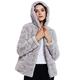 Geschallino Women's Soft Faux Fur Hooded Jacket, 2 Pockets Short Coat, Outwear, Warm Fluffy Fleece Tops For Winter, Spring, Grey, S