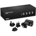 TRENDnet TK-440DP 4-Port Dual Display DisplayPort KVM-Switch mit Audio, 2-Port USB 2.0 Hub, 4K UHD Auflösung bis zu 3840 x 2160, 4 DisplayPort Monitore anschließen, Schwarz