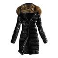 MOTOCO Womens Long Fur Trimmed Hooded Padded Puffer Parka Ladies Winter Warm Jacket Coat(XL,Black)