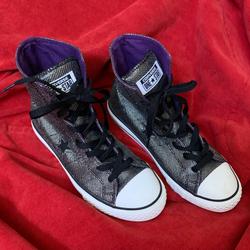 Converse Shoes | Converse One Star Sparkly High Top Sneakers | Color: Black/Silver | Size: Youth 4