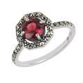 Esse Marcasite Sterling Silver Garnet and Marcasite Octagon Solitaire Ring (M)