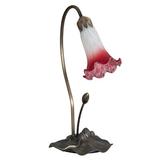 Loon Peak® Corda 16" Desk Lamp Glass/Metal in Brown/Pink/White | 16 H x 10 W x 6.5 D in | Wayfair A6AC65C260354D6F8494E9E46D0FF463