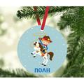 The Holiday Aisle® Western Rodeo Red Haired Boy w/ White Horse & Rope Personalized Christmas Ball Ornament in Blue | 3.5 H x 3.5 W in | Wayfair