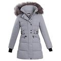 shelikes Womens Winter Coat Ladies Faux Fur Hooded Puffer Belted Quilted Long Jacket Warm Parka Coats With Detachable Hood