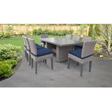 Florence Rectangular Outdoor Patio Dining Table w/ 8 Armless Chairs in Navy - TK Classics Florence-Dtrec-Kit-8C-Navy