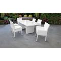 Miami Rectangular Outdoor Patio Dining Table w/ with 4 Armless Chairs and 2 Chairs w/ Arms in Sail White - TK Classics Miami-Dtrec-Kit-4Adc2Dcc-White