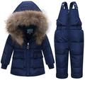 Little Kids Baby Girls Two Piece Winter Warm Zipper Fur Trim Hooded Snowsuit Puffer Down Jacket with Snow Ski Bib Pants Outfits Outwear 2-3 Years Navy