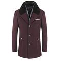 Volwassan Mens Winter Warm Trench Coat Fleece Lined Business Woolen Coat Plus Size Fur Collar Scarf Long Peacoat Overcoat Wool Wine Red