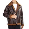 BRAVE SOUL Mens Brown Shearling Trim Aviator Style Leather Winter Jacket Coat