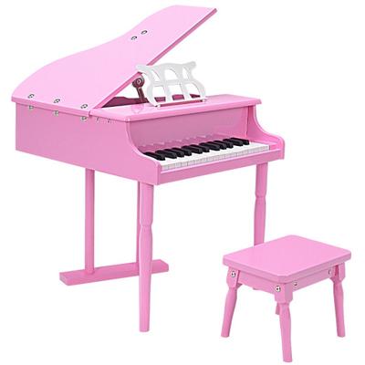 Costway Musical Instrument Toy 30-Key Children Mini Grand Piano with Bench-Pink