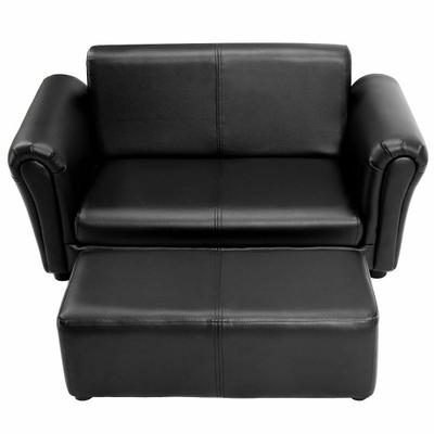 Costway Black/White Kids Double Sofa with Ottoman-Black