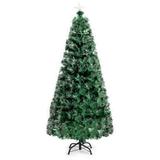 Costway 5'/6' Pre-Lit Fiber Double-Color Lights Optic Christmas Tree-5'