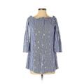 Solitaire 3/4 Sleeve Blouse: Blue Print Tops - Women's Size Small