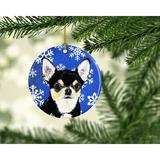 The Holiday Aisle® Chihuahua Winter Snowflakes Holiday Hanging Figurine Ornament Ceramic/Porcelain in Black/Blue | 3 H x 3 W x 0.25 D in | Wayfair
