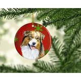 The Holiday Aisle® Australian Shepherd Snowflakes Holiday Christmas Hanging Figurine Ornament /Porcelain in Red/Yellow | Wayfair
