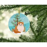 The Holiday Aisle® Exotic Shorthair Cat Merry Christmas Tree Holiday Shaped Ornament /Porcelain in Blue/Green | 3 H x 3 W x 0.25 D in | Wayfair