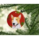 The Holiday Aisle® Bull Terrier Snowflakes Holiday Christmas Hanging Figurine Ornament /Porcelain in Brown/Red | 3 H x 3 W x 0.25 D in | Wayfair