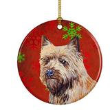 The Holiday Aisle® Cairn Terrier Snowflake Holiday Christmas Hanging Figurine Ornament /Porcelain in Brown/Red | 3 H x 3 W x 0.25 D in | Wayfair