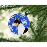 The Holiday Aisle® Basenji Winter Snowflakes Holiday Christmas Hanging Figurine Ornament /Porcelain in Black/Blue/Brown | Wayfair